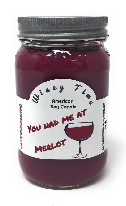 Merlot Wine, American Soy Candle - 16 Oz. Mason Jar, (You Had Me at Merlot)