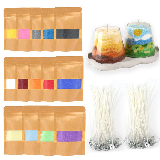 Monivi Unscented Sand Candles with Wicks 14Colors Pearled Candles Sand and Wicks 100pcs for Home Décor or Gifts, 24.7oz Refillable Pearled Candle Wax for DIY Candles Making Kit(1.76oz Each Color)