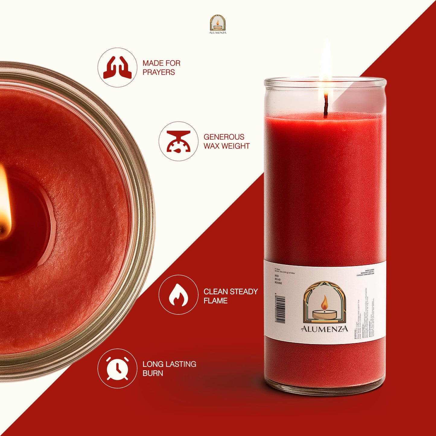 Alumenza 6 Pack Sagrado Corazón de Jesús Candle in Glass Jar 90 Hours – Paraffin Wax, Clean Burning Unscented | Large & Tall Devotional Prayer Pillar Candles for Home, Memorial, Rituals