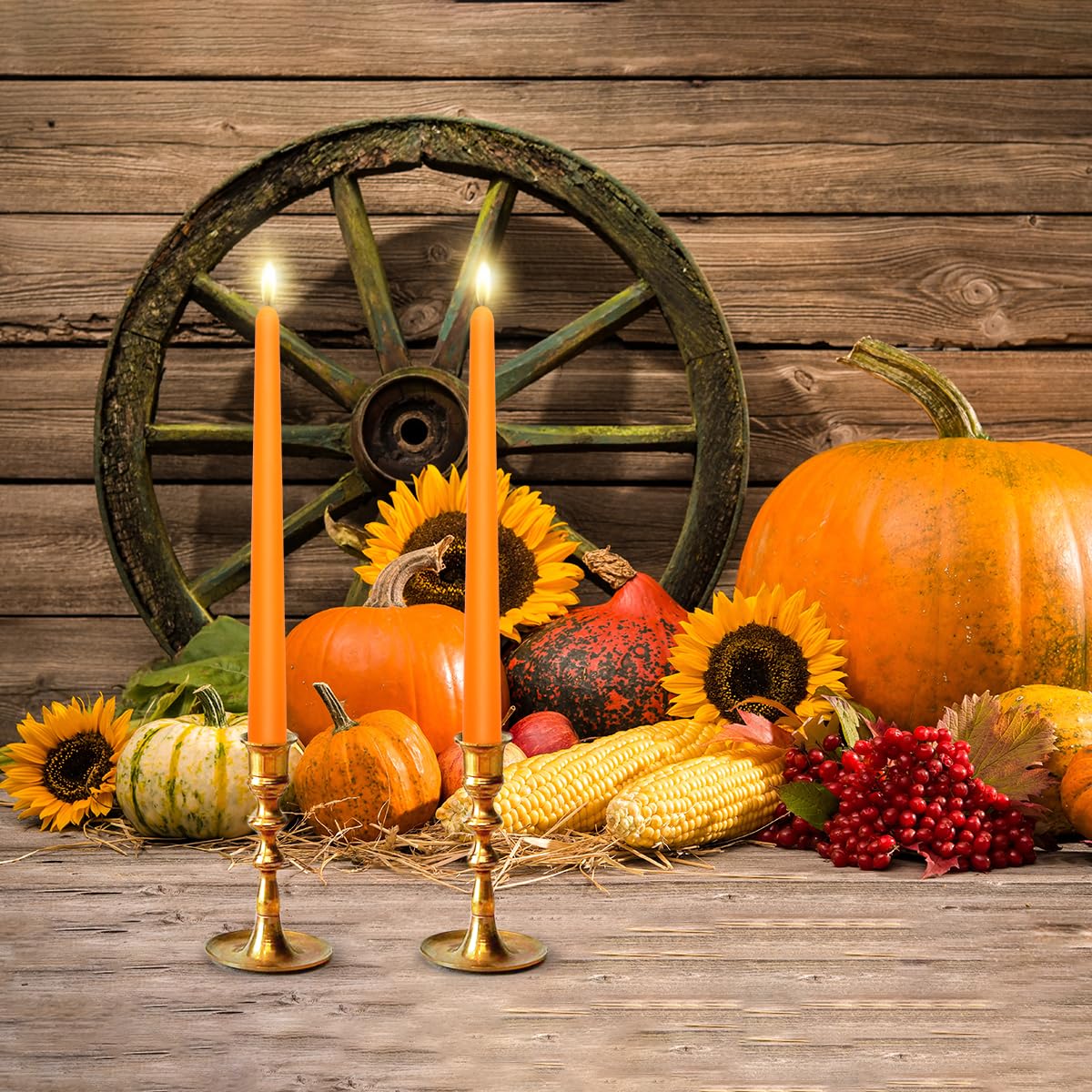 24 Pack Orange Taper Candles - Taper Candles 10 Inch Dripless, Smokeless & Unscented - 8 Hours Long Burning - Ideal for Halloween, Thanksgiving, Weddings, Dinner Parties, and Home Decor