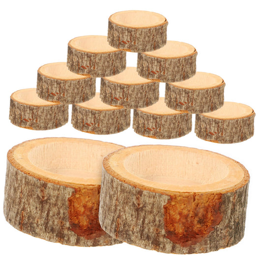 FUTUREORYY 12pcs Vintage Wood Candle Holders Set Rustic Stump Candle Display for Home Decor Elegant Wooden Candlestick Holders for Weddings and Parties