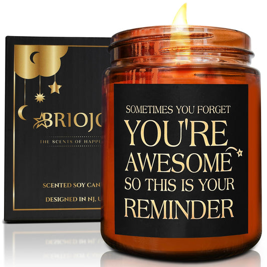 Briojoy Gifts for Women Men - Inspirational Relaxing Stress Relief Candle - Friendship, Birthday Gift for Her Sister Wife Girlfriend Best Friend Coworker - You're Awesome Natural Soy Candle for Home