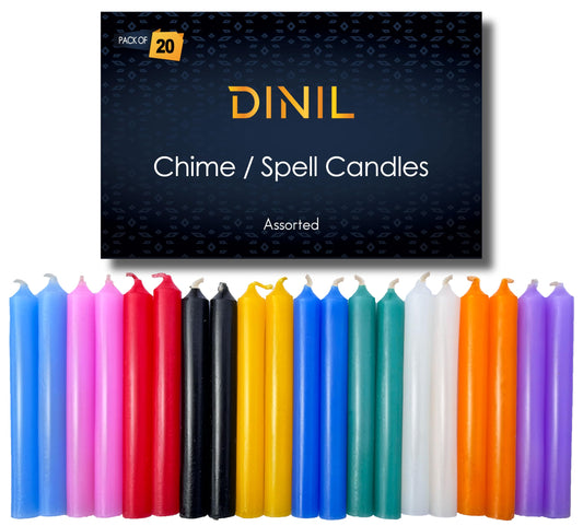 Dinil – 20 Assorted Color Spell/Chime Candles – Premium Mini Taper Candles for Rituals, Prayer, Birthdays, Meditation, Altar, Spells, Chime Candles - 4 Inch Tall (Multi-Colored)