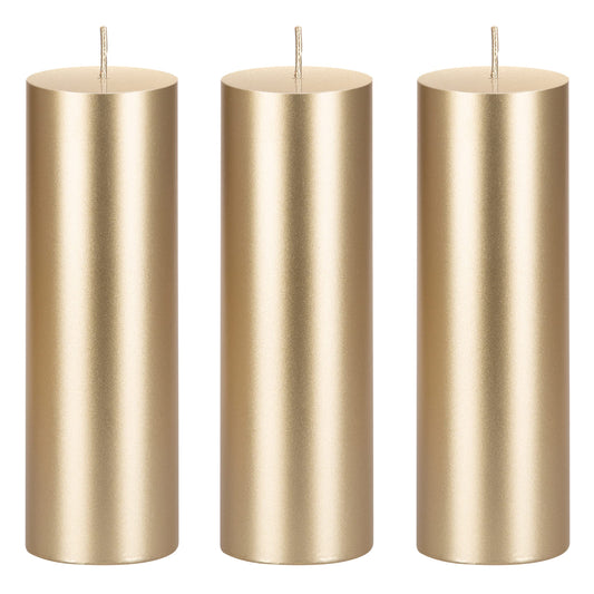 Mega Candles 3 pcs Unscented Solid Gold Pillar Candles, Hand Poured Premium Wax Candle 2 Inch x 6 Inch, Home Décor, Spas, Weddings, Occasions, Party, Centerpieces, Holidays, Vigils, Prayers