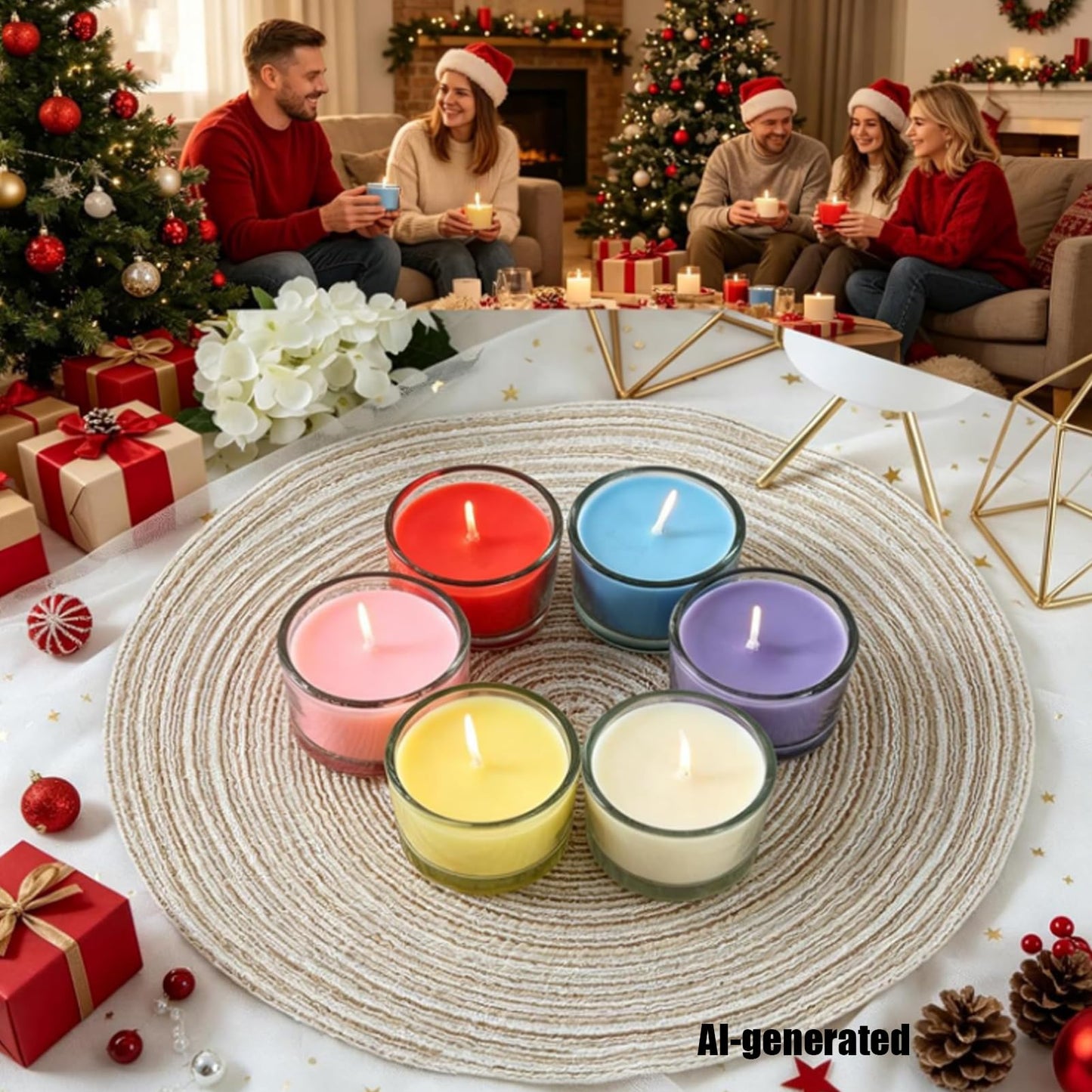 7–8 Hour Long-Burning Scented Tea Lights (6-Pack) — Assorted Scented Candles in Glass Cups | Smokeless & Aromatic — Ideal for Home, Weddings, Parties, and Gifting (White)