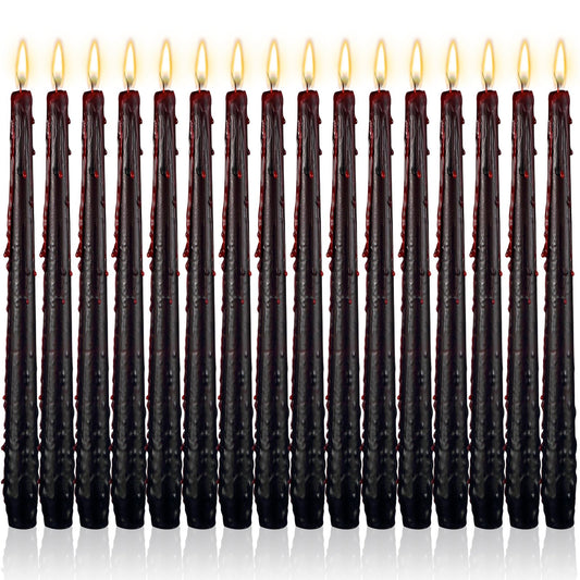 MTLEE 16 Pcs 10 Inch Long Tapered Candle Stick Bulk Smokeless Unscented Burning Candlestick Paraffin Wax with Cotton Wick for Valentine's Day Baby Shower Wedding Holiday Party Church (Horror Color)