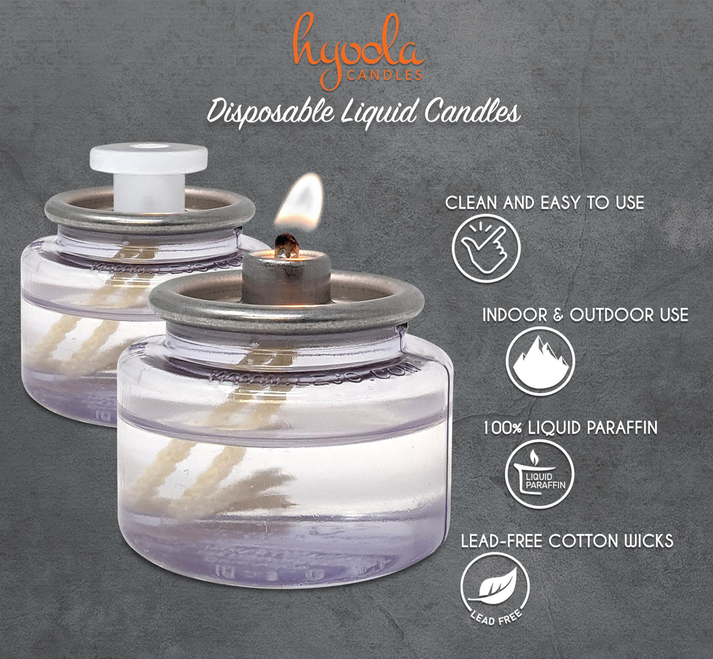 Hyoola Liquid Candles - 8 Hour Disposable Paraffin Tea Lights - 24 Pack for Restaurant Tables & Emergency Use