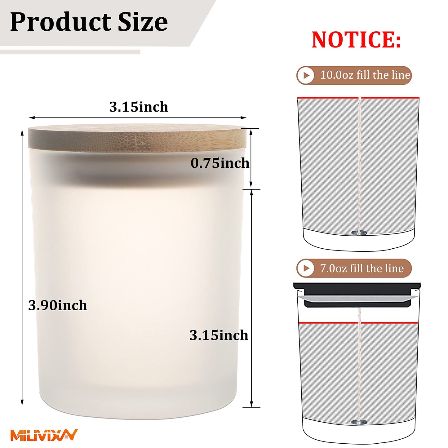 MILIVIXAY 12 Pack 10 OZ Frosted Glass Candle Jars with Lids and Candle Making Kits - Bulk Empty Candle Jars for Making Candles - Spice, Powder Containers.