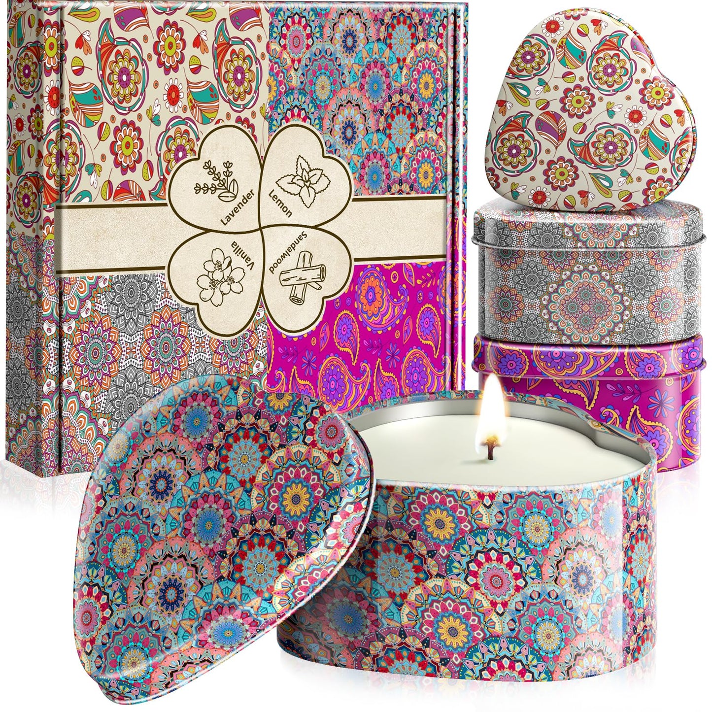 WarmEmbrace Scented Candles, 4 Pack Candles for Women, Candle Set 4 Different Scents, Natural Ingredients Soy Candle for Home, Present for Women