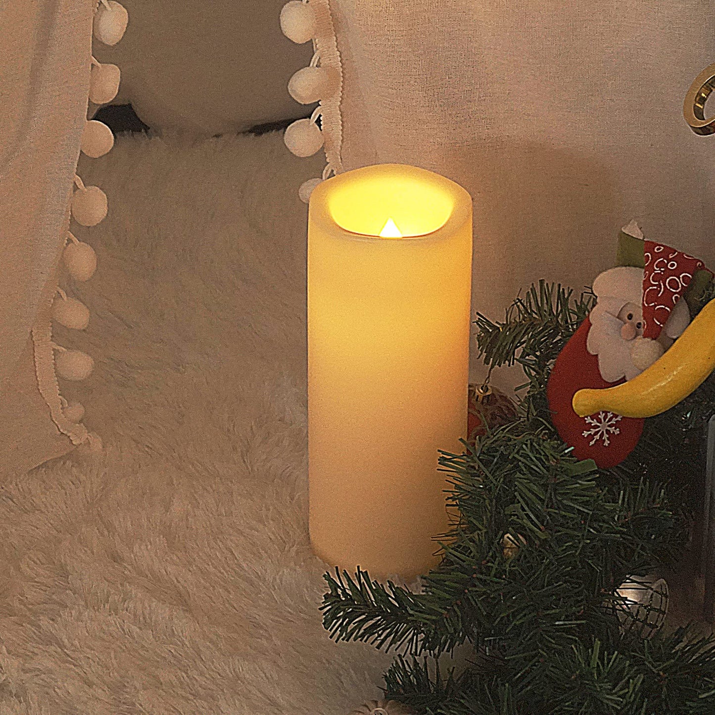4 x 10 Inch Led Flameless Candles Outdoor Waterproof Battery Operated Candle with Timer Large Flicking Pillar Candle for Indoor Outdoor Lanterns Electric Candle for Wedding Decoration,Cream White