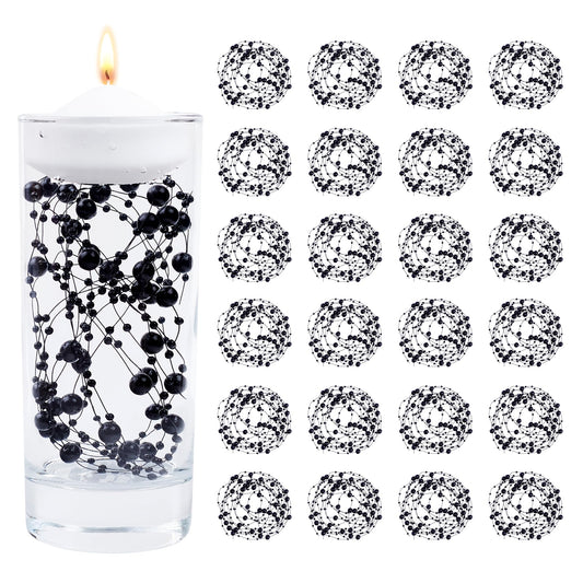 YATOJUZI 30 PCS Artificial Pearl String Black Vase Filler Floating Pearls for Vases Centerpieces Faux Pearl Beads String Decorations Wedding Holiday Party Decor