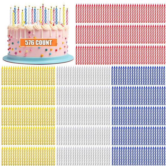 MTLEE 576 Pcs Birthday Candles Bulk Spiral Cake Candles for Celebrating Birthday Cake Decorations for Holiday Party Supplies (4 Color)