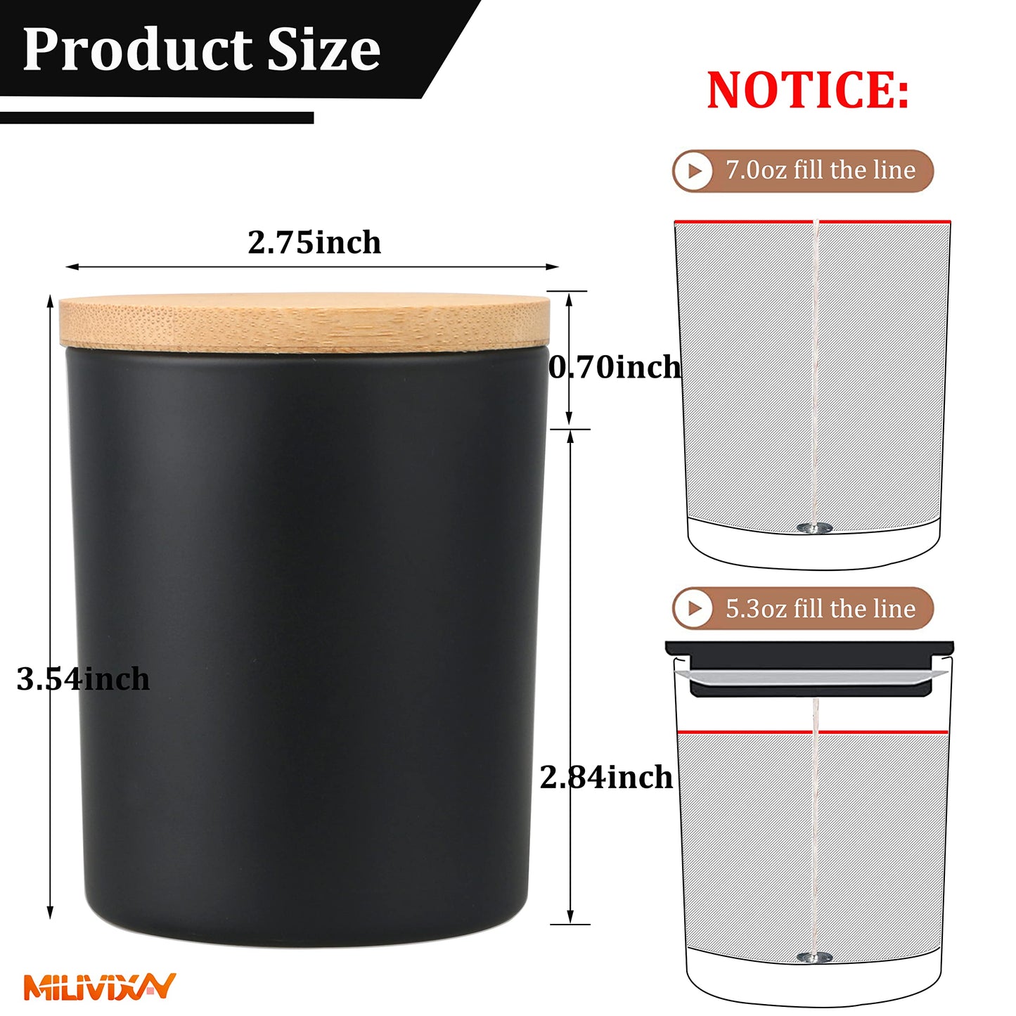 MILIVIXAY 12 Pack 7 OZ Matte Black Thick Glass Candle Jars with Lids - Bulk Empty Candle Jar for Making Candles - Spice, Powder Containers.