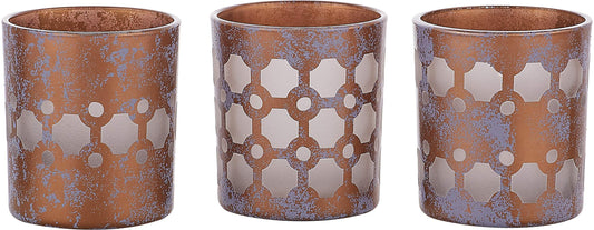 Pavilion - Bronze and Purple Sponge Patterned Frosted Glass Set of 3 Patterned Tealight Candle Holders