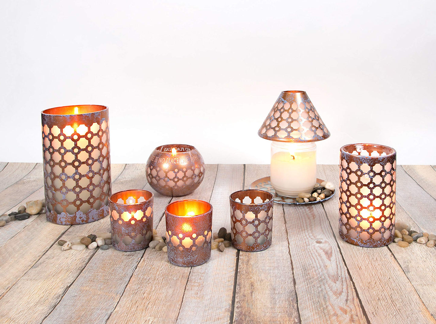 Pavilion - Bronze and Purple Sponge Patterned Frosted Glass Set of 3 Patterned Tealight Candle Holders