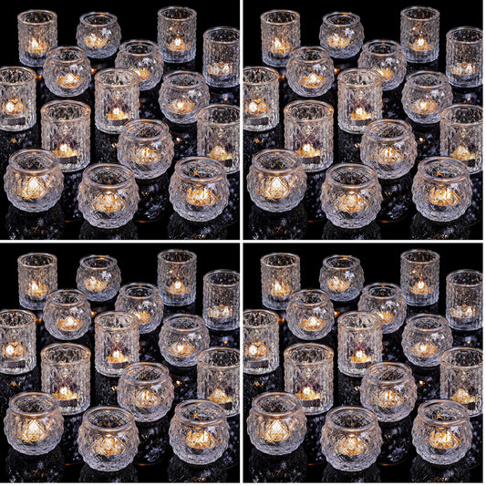 DARJEN Clear Votive Candle Holders Set of 36- Round Glass Candle Holders Bulk for Tea Light Candle, Embossed Candle Votives for Wedding Centerpiece, Various Parties & Home Decor (Pack of 4)