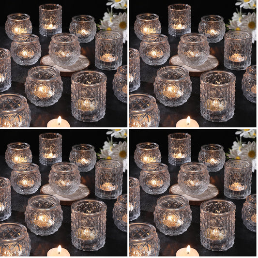 DARJEN Clear Votive Candle Holders Set of 24- Round Glass Candle Holders Bulk for Tea Light Candle, Embossed Candle Votives for Wedding Centerpiece, Various Parties & Home Decor (Pack of 4)